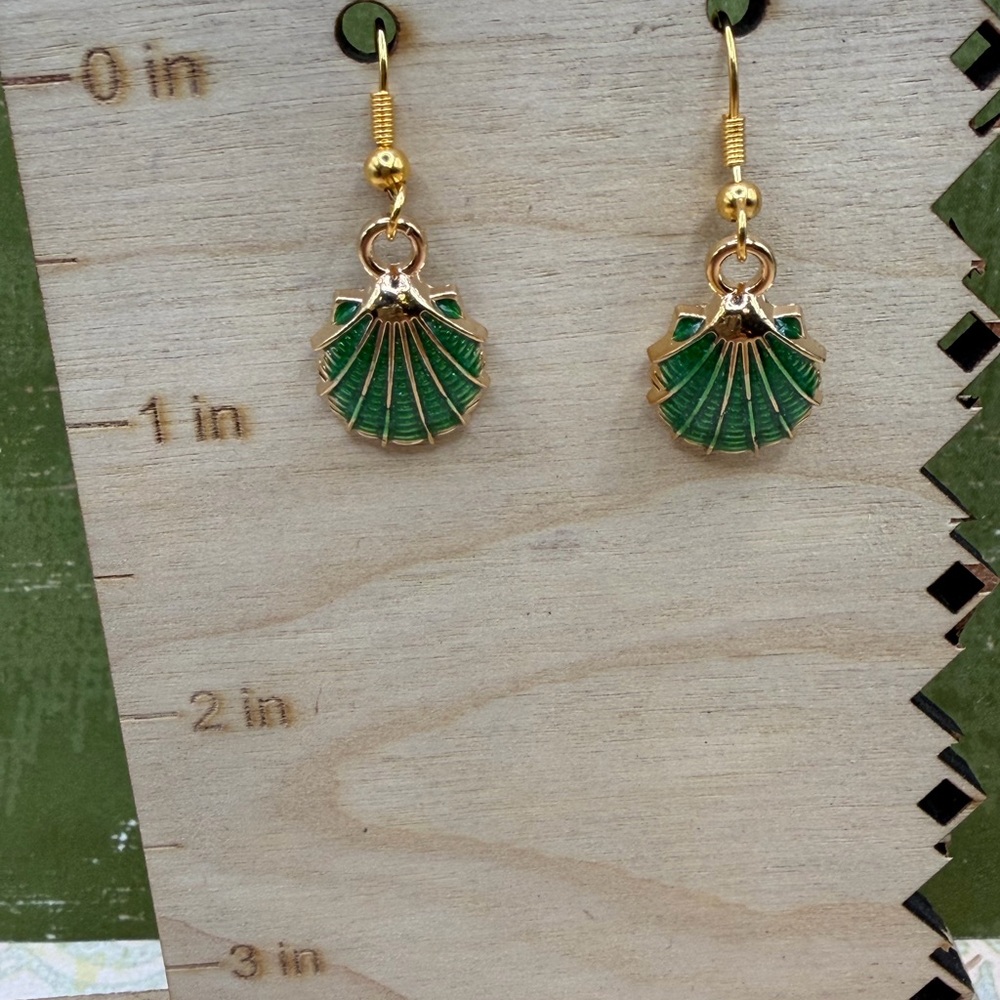 Gold & Green Shell Drop Earrings - Women Jewelry